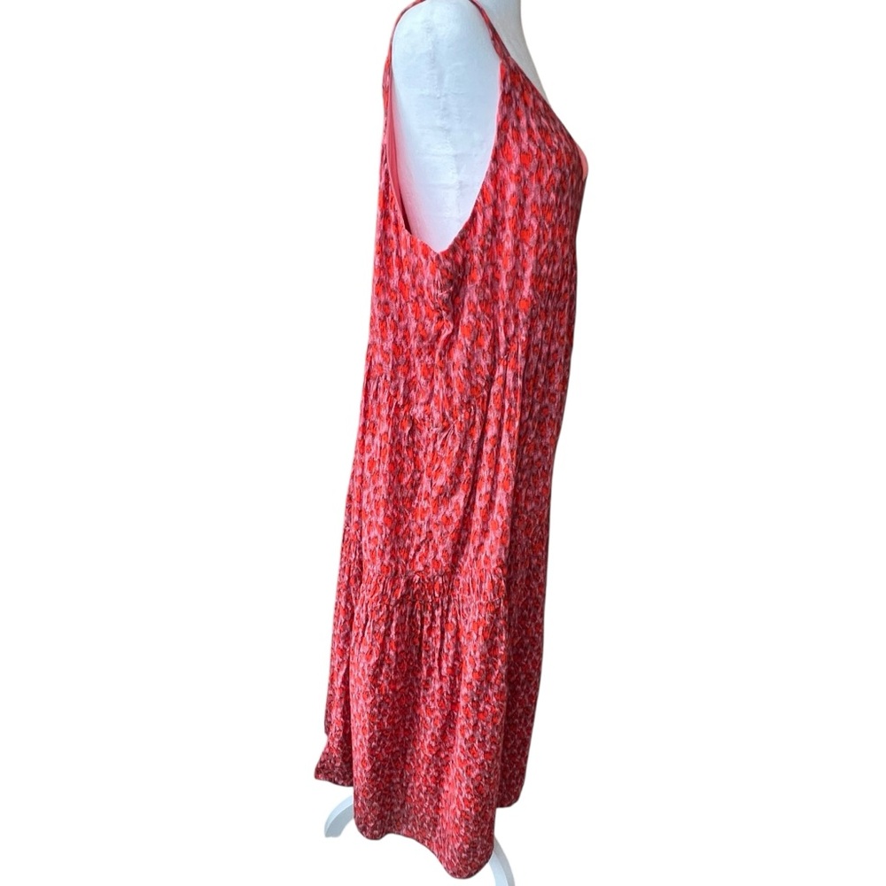 Joie XL Tiered Sleeveless Maxi Flowing Summer Dress Tea Rose Red 100% Cotton - Picture 8 of 15